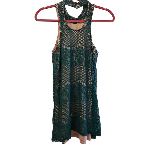 Dina be Green Lace Halter Mini Dress Size Small - Picture 2 of 9